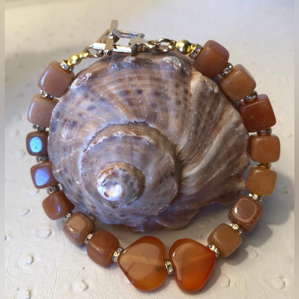NEW Carnelian crystal hearts and cubes bracelet
